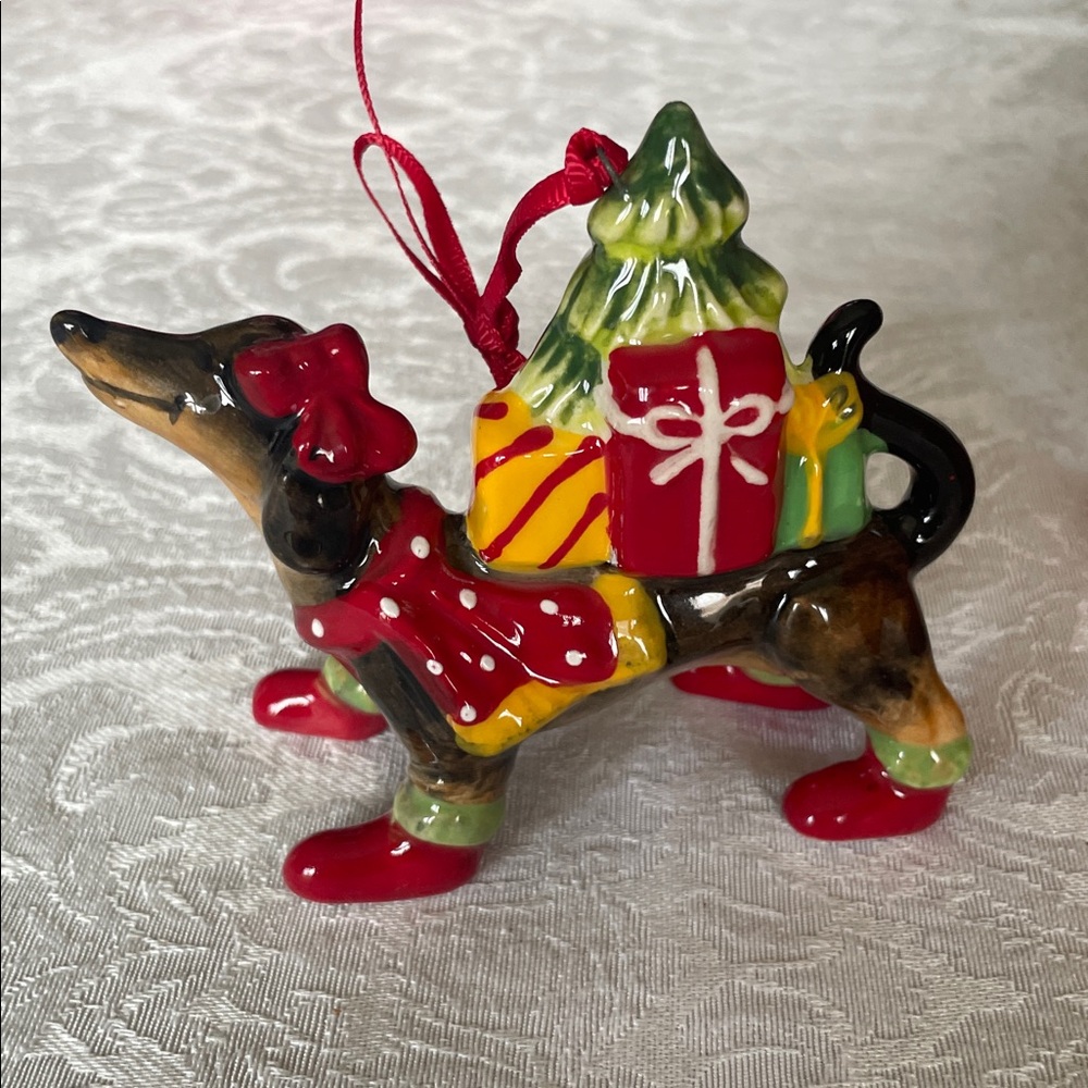 Festive spectrum mug and blue sky clay works Dachshund Mug and Ornament Set - Picture 2 of 16